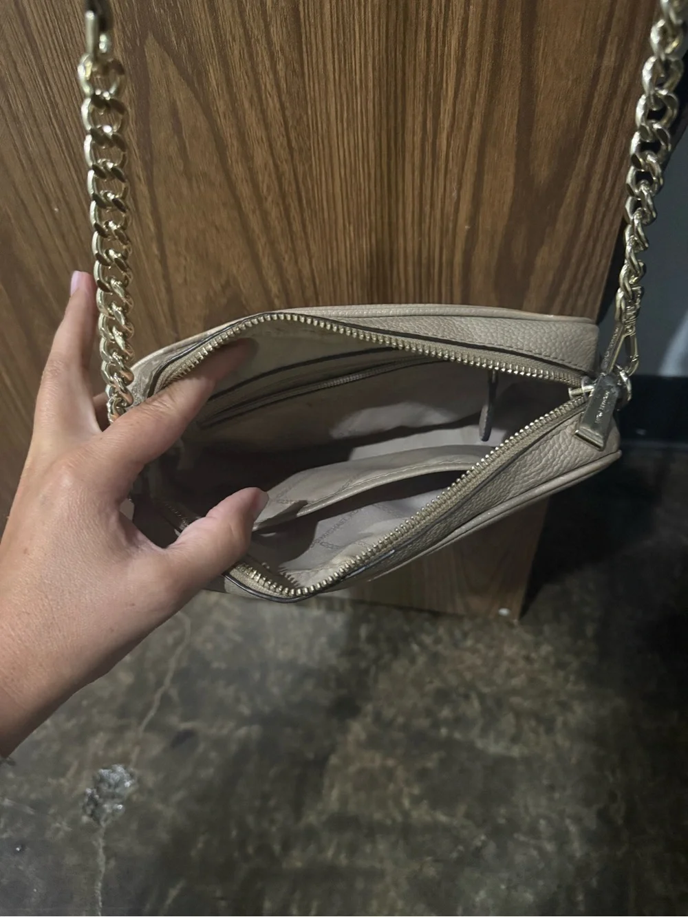 Michael Kors Blush Pebbled Leather Crossbody with Gold Chain